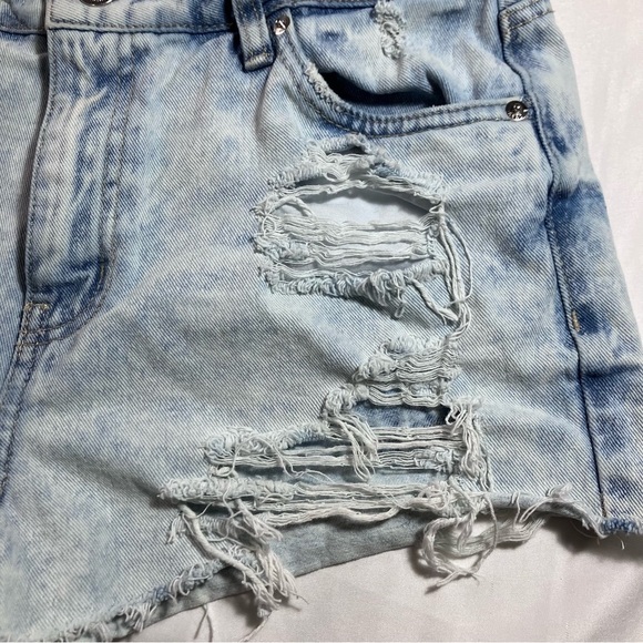 🖤2FOR$30Aeropostale Light Blue High-Waist Distressed Denim Shorts - Picture 3 of 11